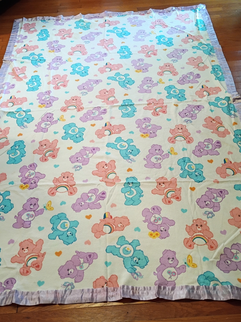Vtg 90" x 60" Silky Edge Twin Sized Care Bears Blanket